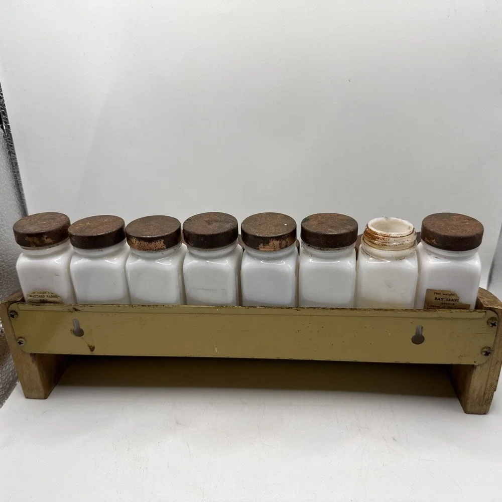 Griffith Milk Glass Black Spice Jar Set, 16 Jars w/ Metal Lids and Rack